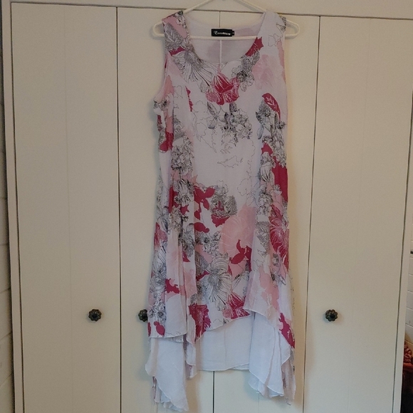 White and Cream Asymmetrical High Low Sundress for Wedding Guest - Picture 1 of 5